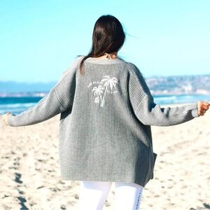 THE BEACH PEOPLE Twin Palms Gray Open Front Cardigan XL/2XL